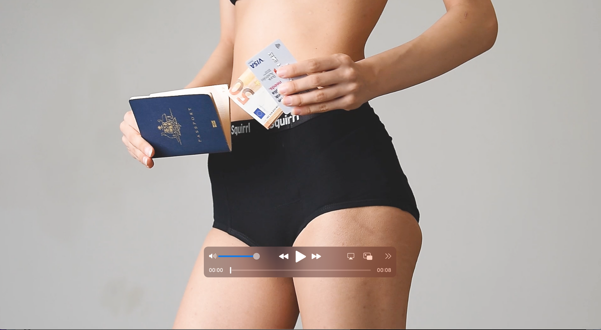 Load video: Packing Squirrl pickpocket proof travel underwear for women